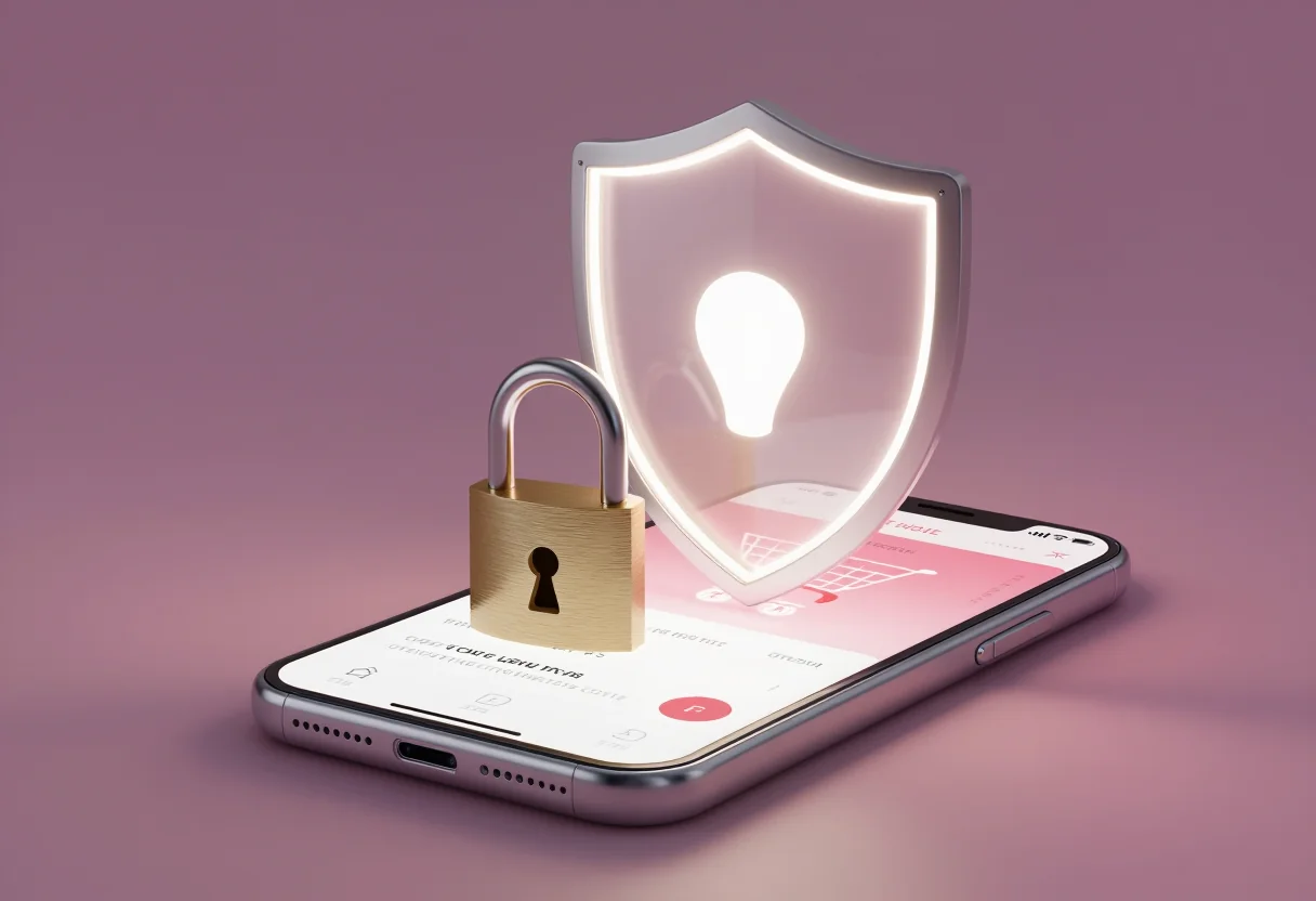 Veilig betalen met Klarna: symbolisch schild en slot bij online shoppen als teken van betrouwbaarheid