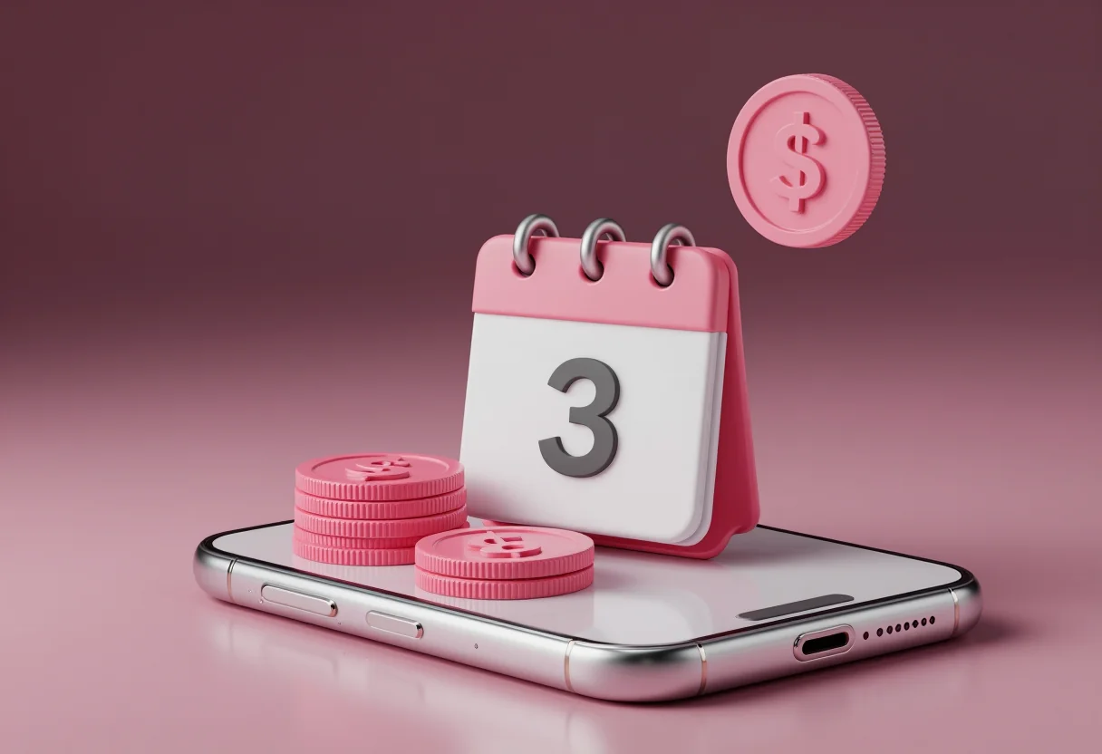 Klarna in 3 termijnen betalen: concept met drie gelijke termijnen verspreid over de tijd, rentevrij