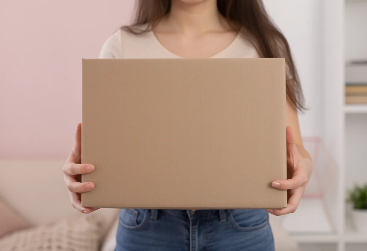 Klarna retour en terugbetaling: een vrouw maakt thuis een retourpakket klaar om een online aankoop terug te sturen