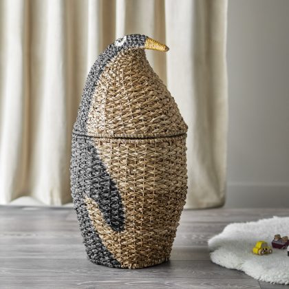 Bloomingville MINI Mand Tazia Pinguïn, Bankuan Grass, 70cm hoog - Zwart