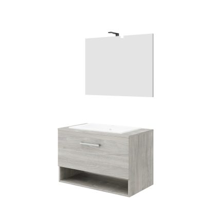 Go by Van Marcke Badkamermeubelset Van Marcke Limone Compleet Set 80 cm Grijs Eiken Met Spiegel Go by Van Marcke