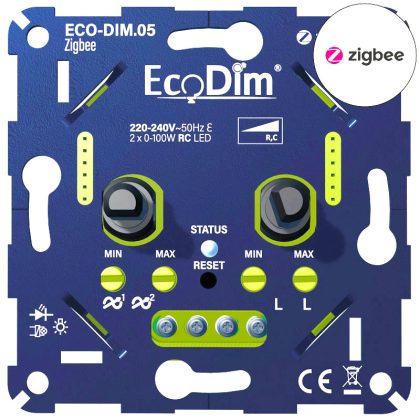EcoDim ECO-DIM.05 Zigbee led dimmer duo 2x 0-100W fase afsnijding (RC)