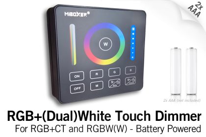 Mi·Light Zwarte RGB+ DualWhite (RGB+CT) Touch Wandbediening Opbouw, 1-Zone, RF, 2xAAA