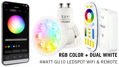 Mi·Light Mi-Light 4W RGBWW GU10 Starterskit Spotje +Wifi Box +Afstandsbediening