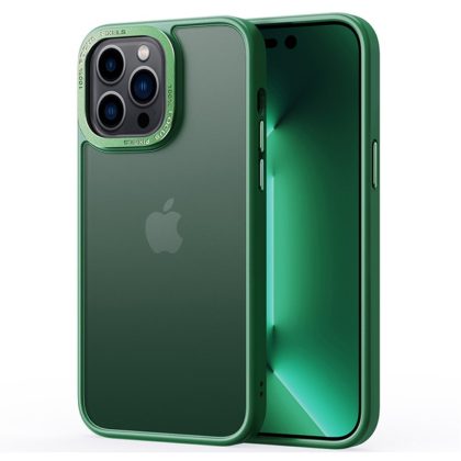 Lunso - iPhone 15 Pro Max - Back cover hoesje - Metalen ring Donkergroen