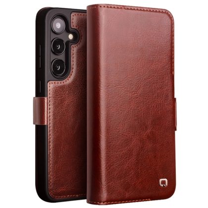 Qialino - Samsung Galaxy S24 Plus - Leren bookcase hoes - Bruin
