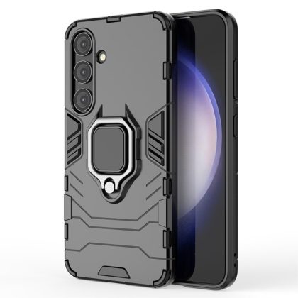 Lunso - Samsung Galaxy S24 - Armor backcover hoes met ringhouder - Zwart
