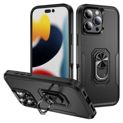 Lunso iPhone 16 Pro Max hoesje - Armor backcover met ringhouder - Zwart