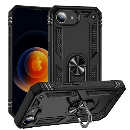 Lunso iPhone 17e / iPhone 16e hoesje - Armor backcover met ringhouder - Zwart