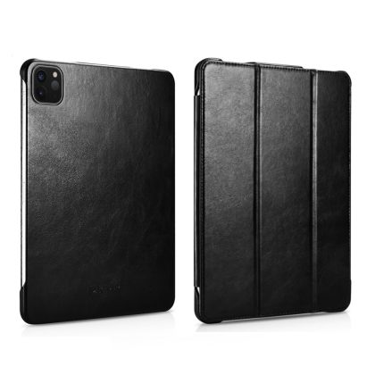 Icarer iPad Air 13 inch (2024/2025) - Tri-Fold Echt leren bookcase hoes - Zwart