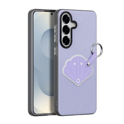 Dux Ducis Luvy Samsung Galaxy S26 Plus PU-leren backcover hoes met ringhouder - Schelp/Lila