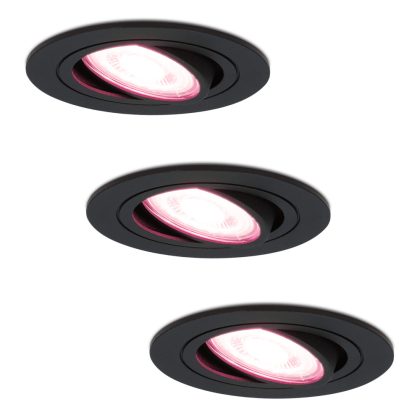 Hofronic Set van 3 Miro - Smart inbouwspots - WiFi + Bluetooth - Bestuurbaar via App - RGBWW Dimbaar - Zwart - kantelbaar - IP20 - Google home , Alexa en Siri - Smart spotjes