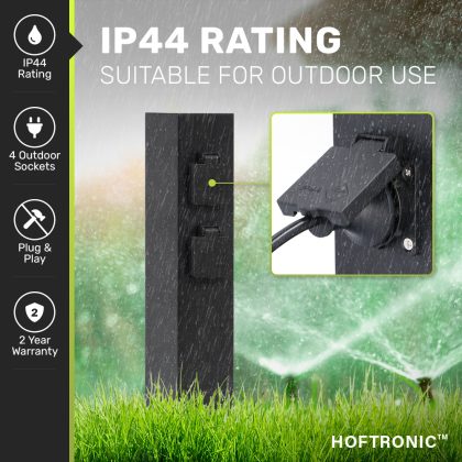 HOFTRONIC™ Delta M - Buitenstopcontact paal - 39cm - 4 stopcontacten - IP44 voor buiten - Tuinstopcontact - Zwart