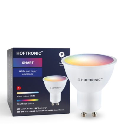 HOFTRONIC SMART Set van 3 GU10 38° SMART LED Lampen RGBWW Wifi+Bluetooth 5.5 Watt 345lm Dimbaar