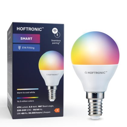 HOFTRONIC SMART Set van 3 E14 SMART LED Lampen RGBWW Wifi 5.5 Watt 470lm P45 Dimbaar via App