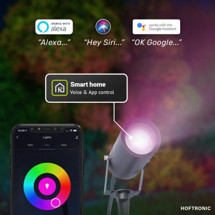 HOFTRONIC SMART Spikey - Smart Prikspot WiFi + Bluetooth - Aluminium ancraciet - RGBWW 16,5 miljoen kleuren - IP65 waterdicht - Ook als wandspot - Voor Google Home, A