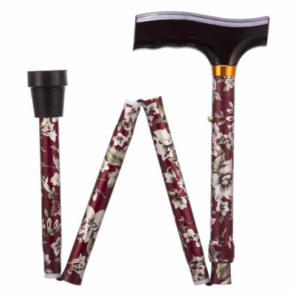 ThuiszorgwinkelXL Opvouwbare wandelstok | Burgundy | Lengte 84 -94 cm | Houten handvat | Aluminium | PR30120-BF