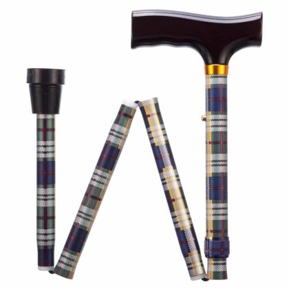 ThuiszorgwinkelXL Opvouwbare wandelstok | Geruit | Lengte 84-94 cm | Houten handvat | Aluminium | Wandelstokken