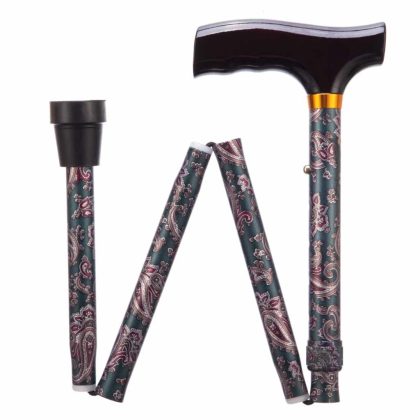 ThuiszorgwinkelXL Opvouwbare wandelstok | Paisley | Lengte 74 - 84 cm | Houten handvat | Aluminium | PR30120-PASS