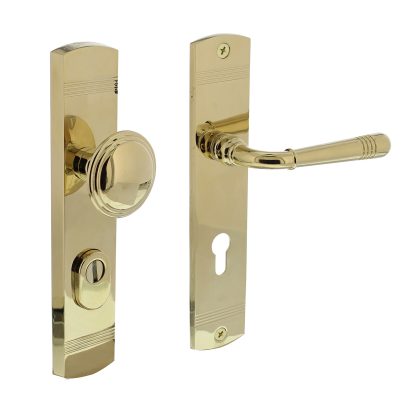 Intersteel Voordeurbeslag Helena profielcilindergat knop / deurklink 72mm met kerntrekbeveiliging PVD messing kleur