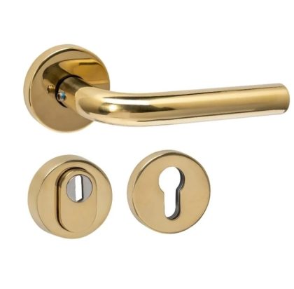 Intersteel Buitendeurbeslag set Luzern met massieve rozetten en SKG3 veiligheidsrozetten PVD messingkleur