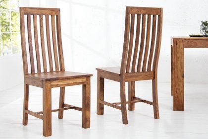 Invicta Interior Massieve stoel MAKASSAR Sheesham houten stoel met hoge rugleuning uniek graan - 17763
