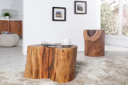 Invicta Interior Massief houten salontafel GOA 50cm acaciaboomstamkruk bijzettafel handgemaakt - 35899