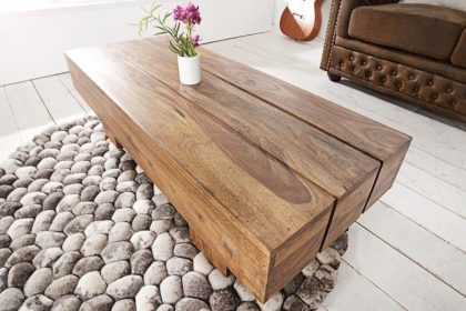 Invicta Interior Massief houten design salontafel BOLT 100cm Sheesham steenafwerking - 36337