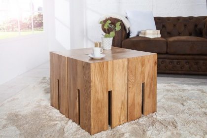 Invicta Interior Design bijzettafel CASTLE 45cm wild eiken naturel geolied krukje - 36439