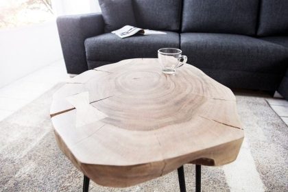 Invicta Interior Massief houten bijzettafel GOA 40cm acaciaboomstam boomschijf metalen poten haarspeldpoten - 36707