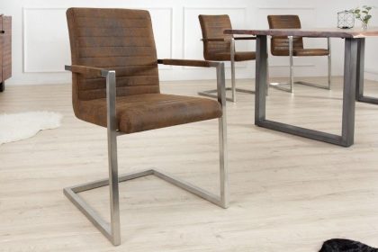 Invicta Interior industrieele sledestoel LOFT vintage bruin met armleuning RVS frame - 37078