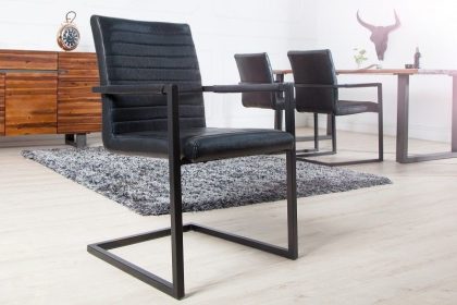 Invicta Interior industrieele sledestoel LOFT antiek zwart met armleuning ijzeren frame - 37082