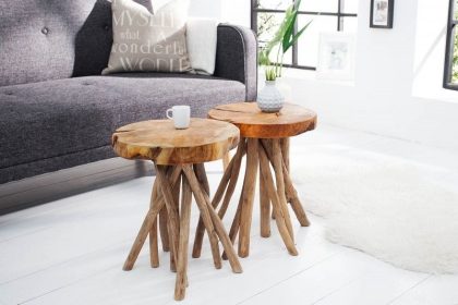 Invicta Interior Exclusieve bijzettafel ROOT 30cm natuurlijk teak massief hout kruk wortelhout rond - 37629