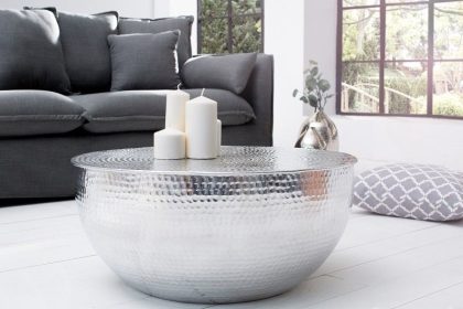 Invicta Interior Ronde salontafel ORIENT II 60cm zilver metaal aluminium gehamerd ontwerp handgemaakt - 37913