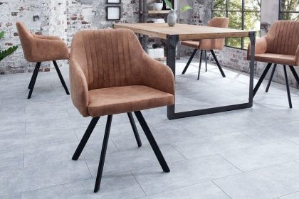 Invicta Interior Retro design stoel LUCCA vintage bruin met quilten industrieele stijl - 38308