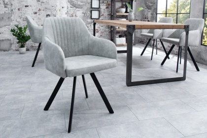 Invicta Interior Retro design stoel LUCCA steengrijs met quilten industrieele stijl - 38310