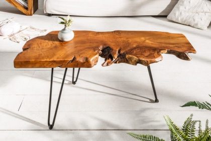 Invicta Interior Massieve salontafel WILD 100cm teak massief houten boomschijf haarspeldpoten - 38797