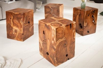 Invicta Interior Massieve bijzettafel SQUARE 30cm teakhouten kubuskruk - 39225