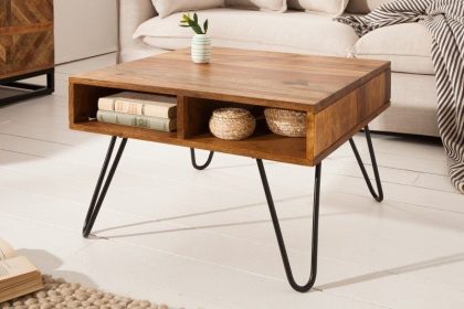 Invicta Interior Handgemaakte salontafel SCORPION 60cm massief sheeshamhout met opbergruimte Hairpin Poten - 39384