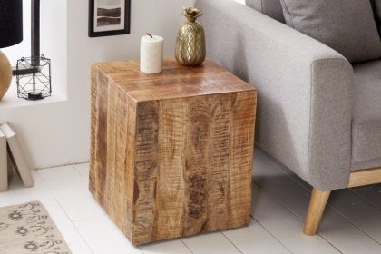 Invicta Interior Stevige bijzettafel FACTORY 40cm gevlamd mangohout op wielen - 39582