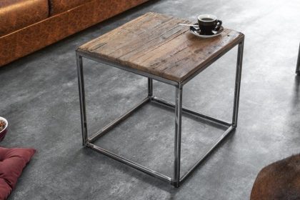 Invicta Interior industrieele bijzettafel BARRACUDA 40cm gerecycled hout met gebogen poten - 39586
