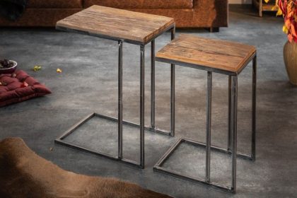 Invicta Interior industrieele set van 2 bijzettafels BARRACUDA 45cm Salholz met gebogen poten - 39593