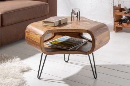 Invicta Interior Retro salontafel ORGANIC LIVING 70cm Sheesham palissander massief hout met opbergruimte Haarspeldpoten - 39752