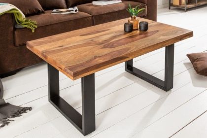 Invicta Interior Massief houten salontafel IRON CRAFT 100cm Sheesham steenafwerking Industrieel Design - 39871