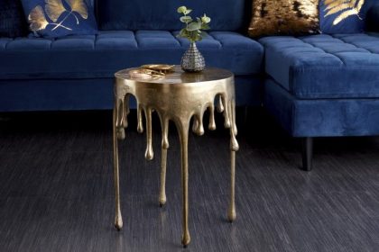 Invicta Interior Extravagante bijzettafel LIQUID LINE 50cm goud druppelvormig design metaal aluminium rond - 39882