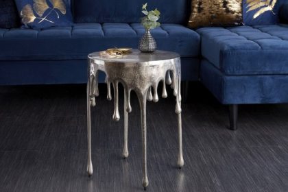 Invicta Interior Extravagante bijzettafel LIQUID LINE 50cm zilver traandesign metaal aluminium rond - 39883