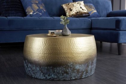 Invicta Interior Ronde salontafel ORIENT III 60cm goud metaal met patina gehamerd ontwerp handgemaakt - 39885