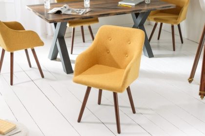 Invicta Interior Design klassieke stoel SCANDINAVIA MEESTERSTUK mosterdgeel met armleuning - 40124
