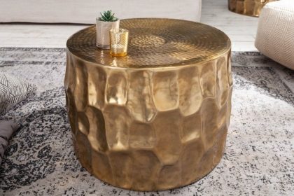 Invicta Interior Ronde salontafel ORGANIC ORIENT 55cm goud metaal gehamerd 3D ontwerp handgemaakt - 40227