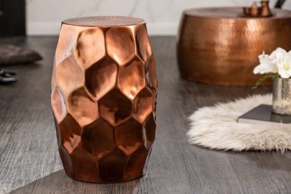 Invicta Interior Handgemaakte bijzettafel ORGANIC ORIENT 50cm koper metaal gehamerd ontwerp honingraat rond - 40229